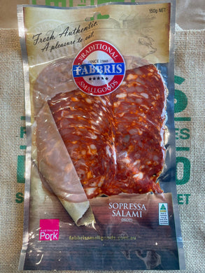 Salami -Hot Sopressa ,Sliced 150g (Fabbris Smallgoods)