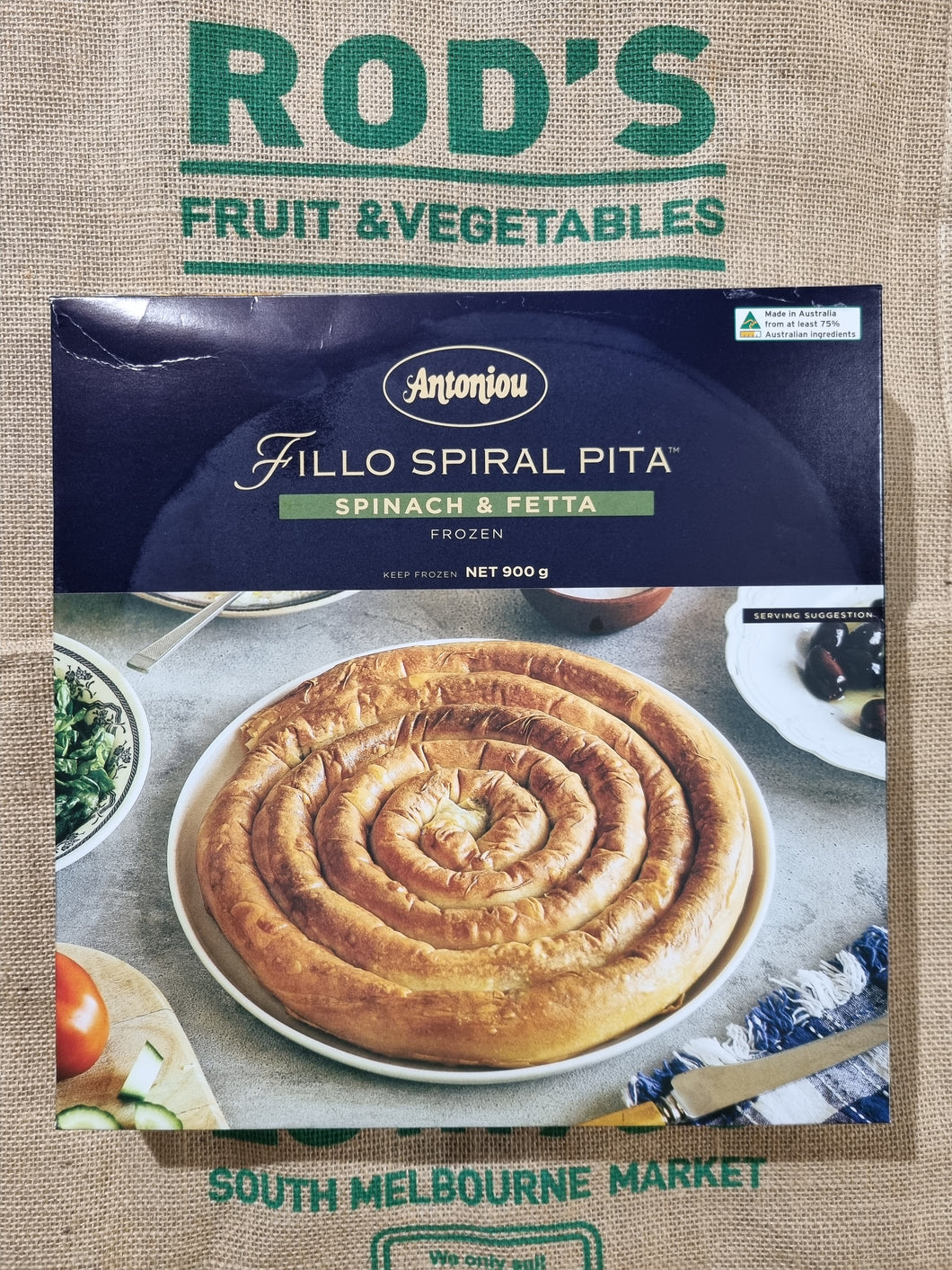 Spinach- Fetta - Filo Spiral Pita 900g (frozen) arrives thawed